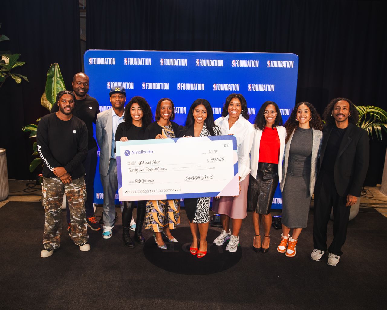 Nikki Lasley and the Amplitude team presenting a grant to the NBA Foundation